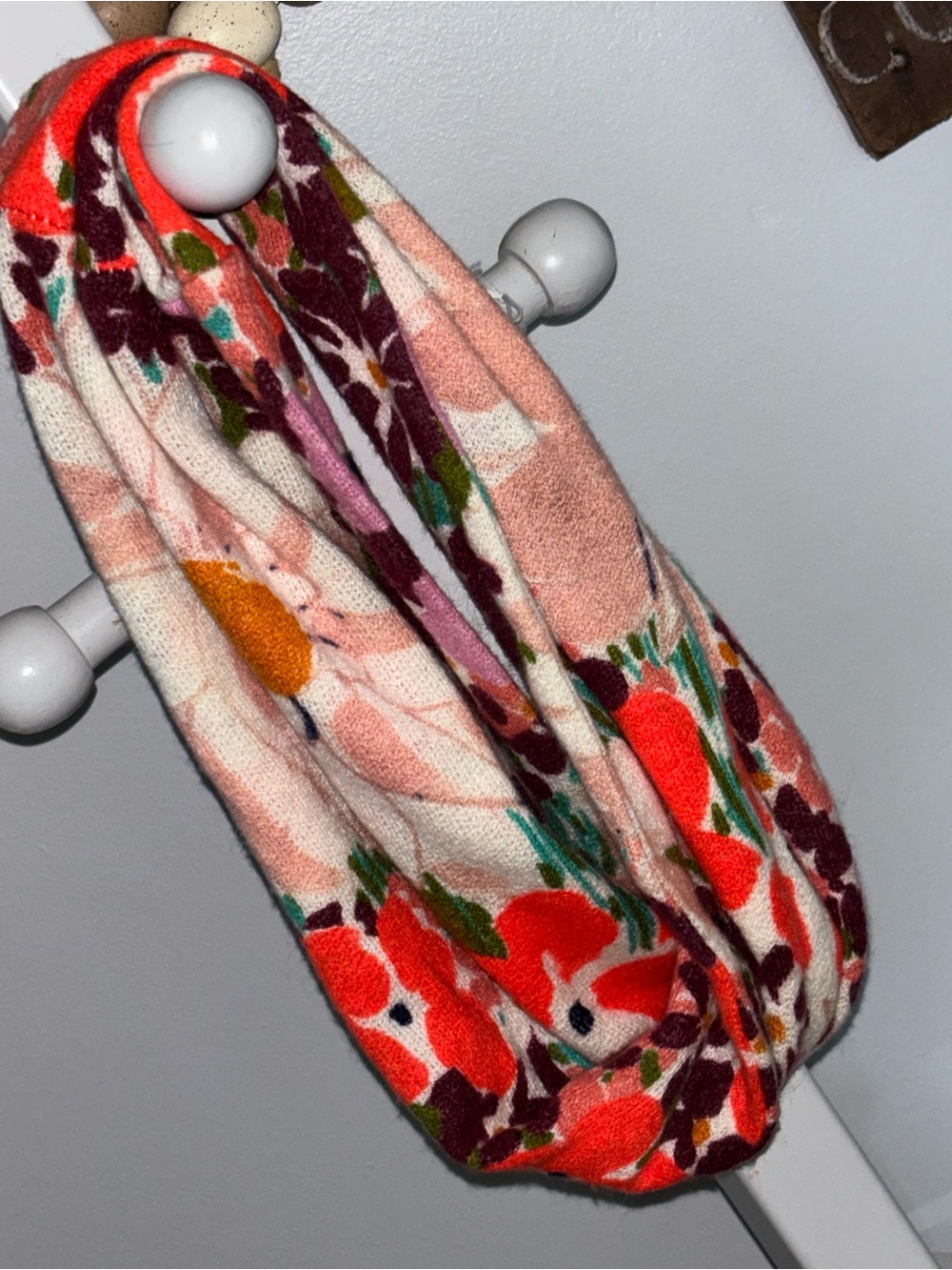 Anthropologie  Madison 88 Floral Infinity Scarf in Coral, Peach & Burgundy